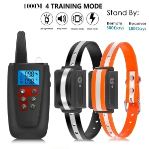 1000M Pet Dog Training Collar IP67 Waterproof Rechargeable Long Standby Pet Training Sound Vibration Shock Collar for Two Dogs