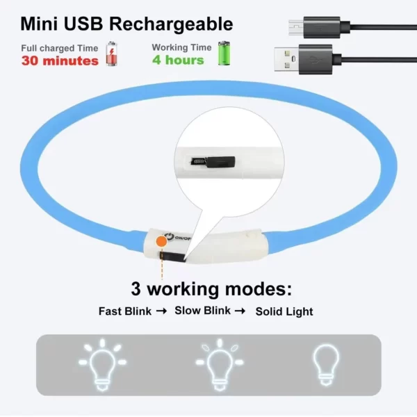 Silicone LED Dog Collar Rechargeable 3 Working Mode More Lighter Softer Max 70cm Night Safety Flashing Glow Collar Anti Lost - Image 2